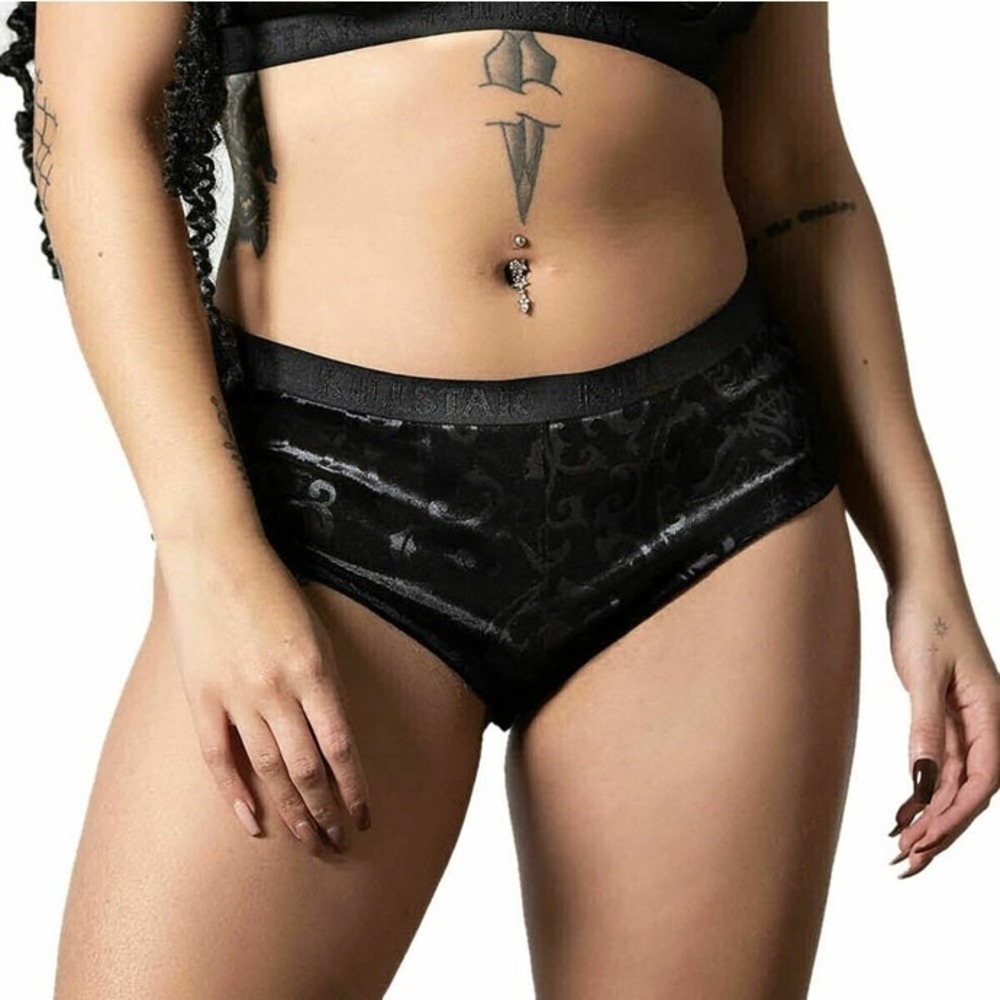 killstar moody panty black velvet occult print design goth alternative